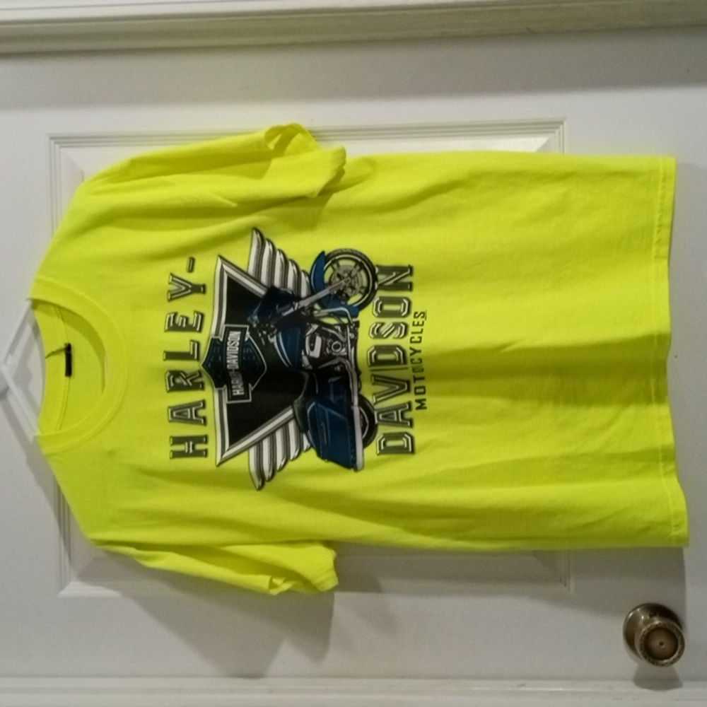 Harley-Davidson Safety Green Short Sleeve Tee Men’s Large - Picture 2 of 6